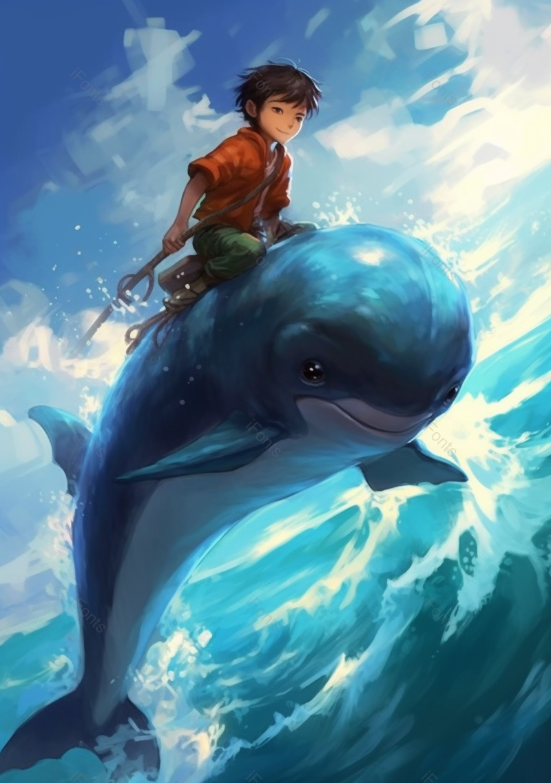 海豚海洋儿童节充满想象力童趣孩子们乘着鱼飞翔在蓝天碧海之上插画,插画/手绘图,插画/手绘图库,插画/手绘图下载,插画/手绘